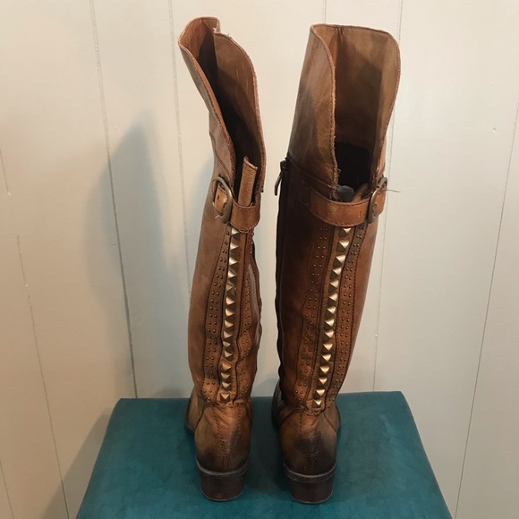 Vince Camuto Brown Leather Factory Distressed Embellished Heel Tall Boots 7.5 B - Picture 10 of 12